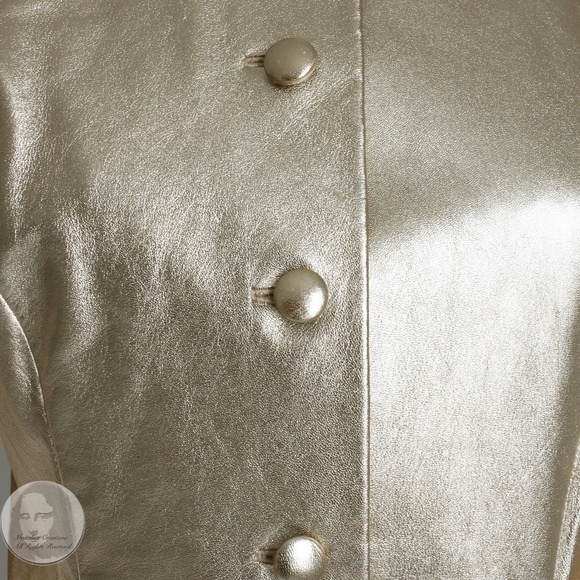 Vicky Tiel Couture Jacket Metallic Gold Leather Formal Evening Vintage Size 42 - Picture 4 of 8